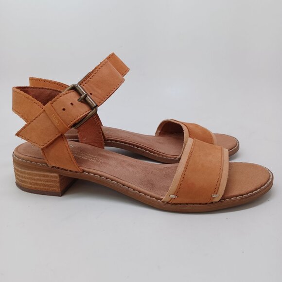 Toms Shoes Open Toe Sandal Heels Brown Sling Back Low Block Heel Womens 7 - Picture 6 of 14
